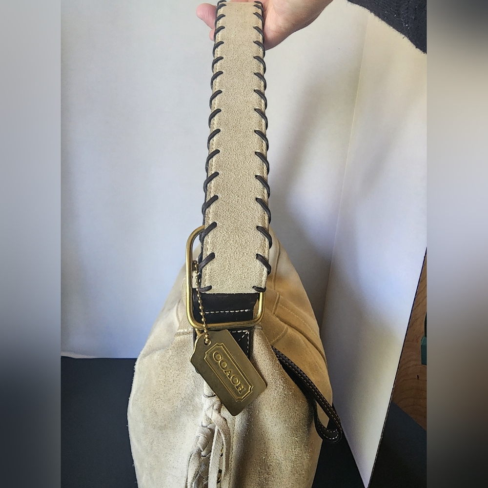Coach Vintage Suede Fringe Hobo Bag, Whipstitch Handle, Rare, 2002, VGUC - Picture 9 of 14